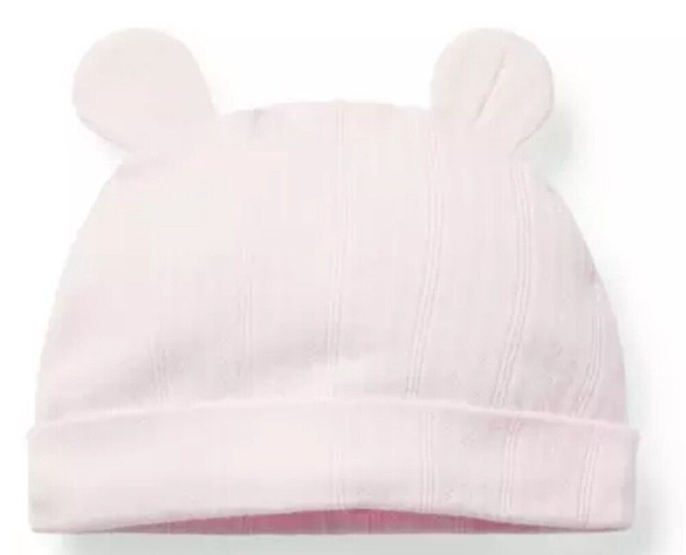 NWT Janie & Jack BEAR EARS Pink Marshmallow Beanie 12 To 18 Months